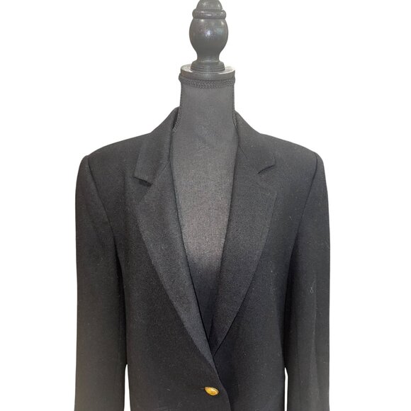 Vintage Savanna Black Pure Wool Gold Single Button Classic Blazer Jacket Office - Picture 3 of 10